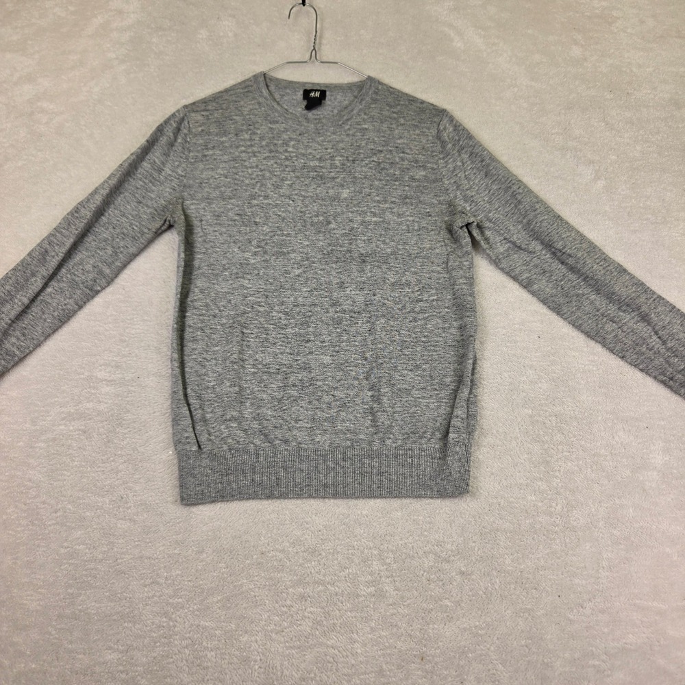 HM Mens Fine Knit Crewneck Sweater Heather Grey Small Long Sleeve Pullover